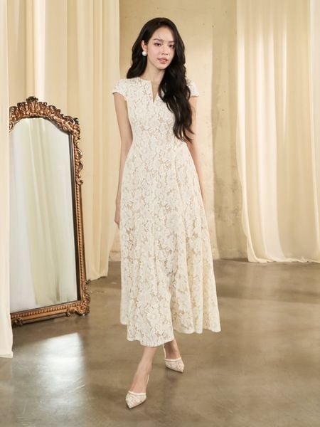 Đầm Xòe Tiệc Ren Dài Cổ Thuyền - DAK02B - 1