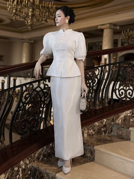 Chân váy suông tiệc Tafta nhũ dài VAF64T