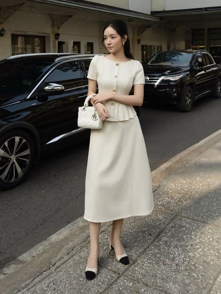 Full Chân váy xòe công sở linen dài VAB26B