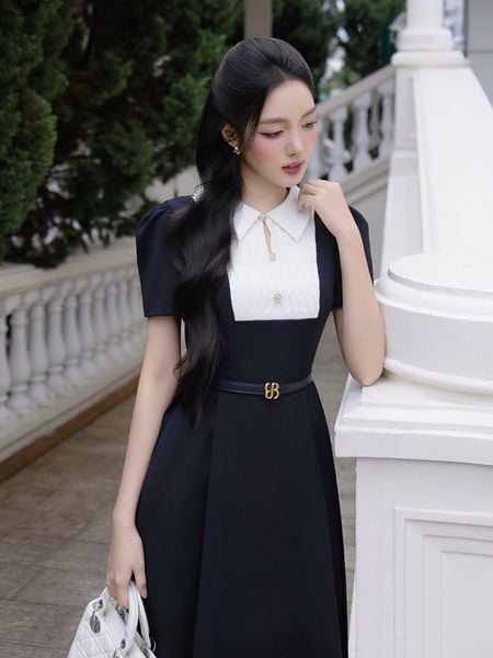Full dáng Đầm xòe công sở dài ngực xếp ly D4567A