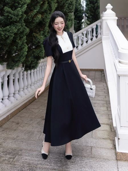 Full dáng Đầm xòe công sở dài ngực xếp ly D4567A