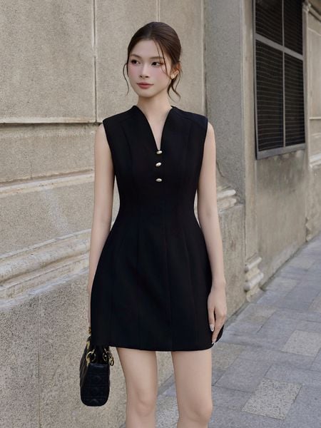 Full Đầm xòe công sở cotton ngắn cổ V DAA23A