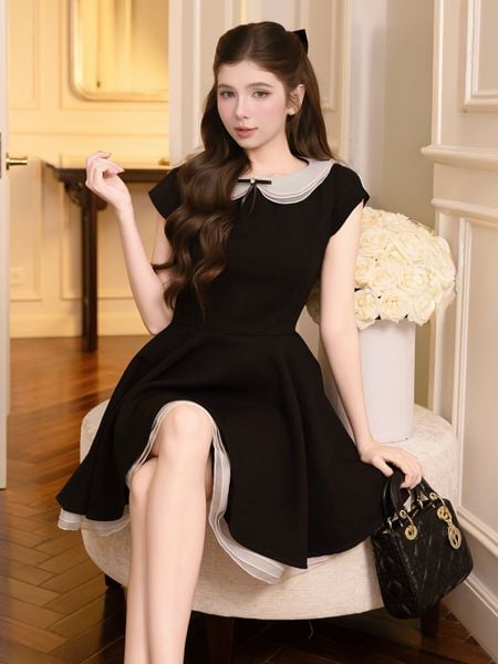 Full dáng Đầm xòe 2 dây tiệc ngắn cổ sen D4578D