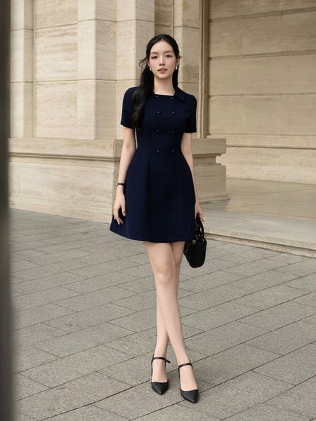 Full Đầm xòe công sở tay ngắn cổ vuông DAB24B