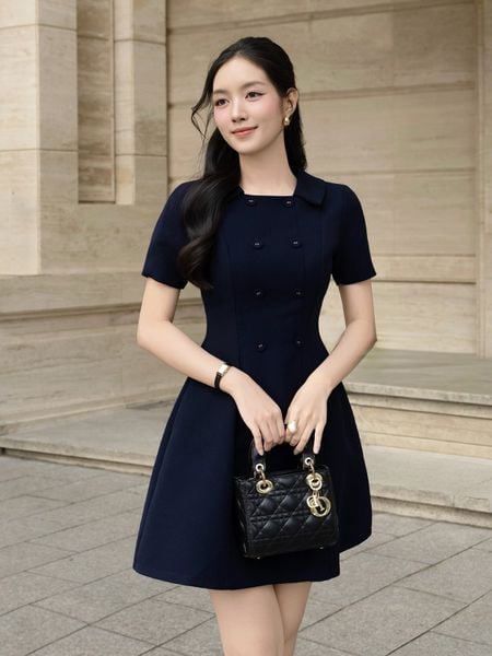 Full Đầm xòe công sở tay ngắn cổ vuông DAB24B