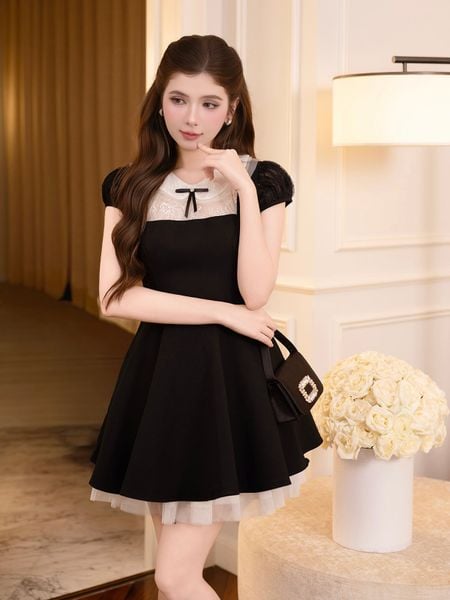 Full dáng Đầm xòe tiệc ngắn cổ sen tay ngắn D4547A