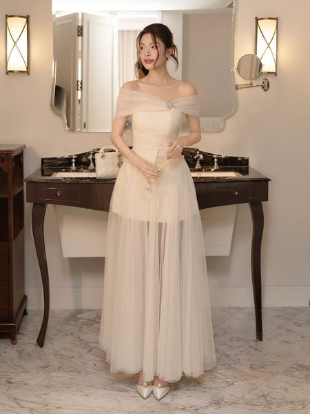 Full dáng Đầm xòe tiệc ren dài cúp ngực D4526A