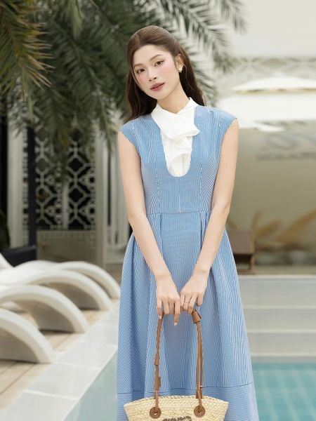  Đầm dạo phố cotton sọc dài xòe DAC43B 