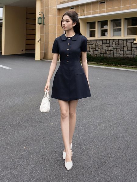  Đầm xòe công sở cotton ngắn cổ lá DAD21T 