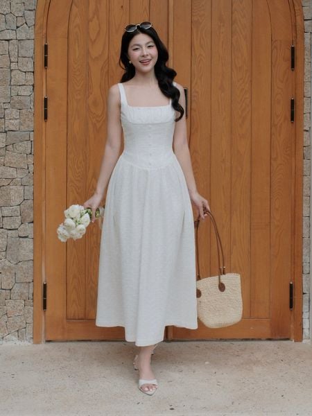  Đầm 2 dây dạo phố cotton dài thêu DAD45T 
