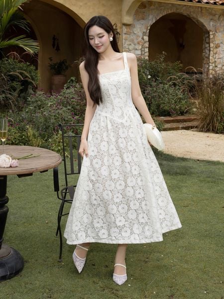 Đầm 2 Dây Tiệc Dài Ren Cotton - DAG02A