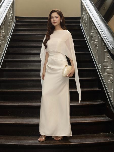 Đầm Tiệc Lụa Dài Phối Choàng - DAH03B - 1