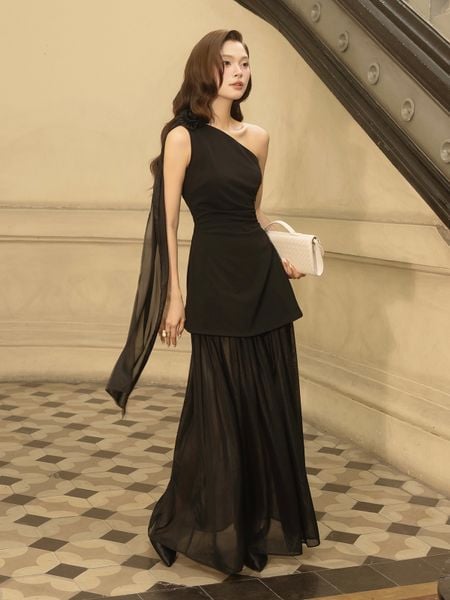 Đầm Body Tiệc Thun Dài Tà Vai - DAH04A - 1