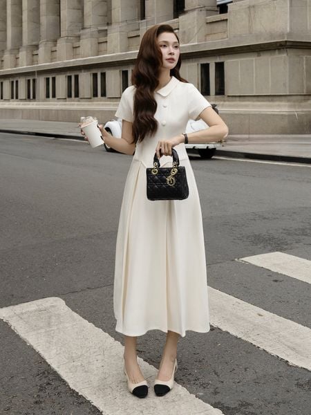 Đầm Xòe Tiệc Cotton Dài Cổ Sen - DAH22B