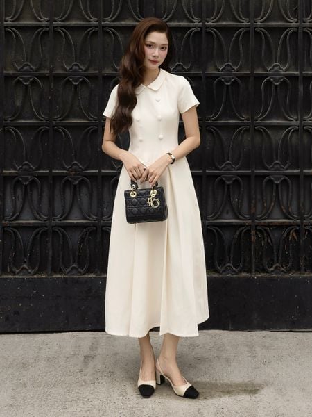 Đầm Xòe Tiệc Cotton Dài Cổ Sen - DAH22B