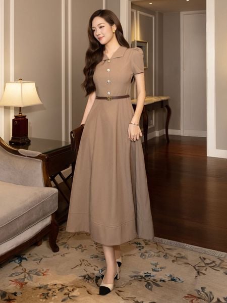 Đầm Xòe Công Sở Cotton Dài Cổ V - DAI21A - 1