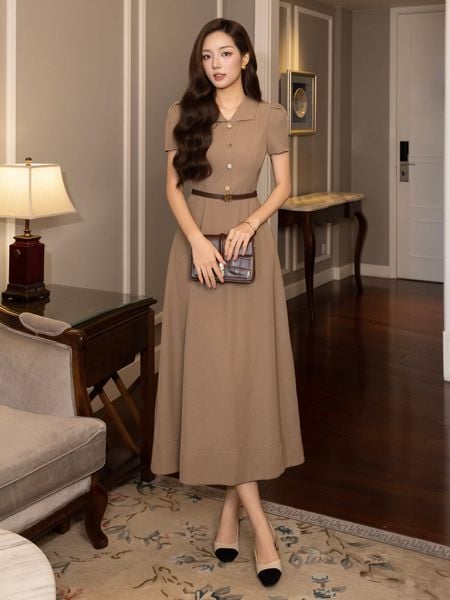 Đầm Xòe Công Sở Cotton Dài Cổ V - DAI21A - 1