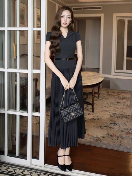 Đầm Xòe Công Sở Cotton Dài Cổ V - DAI23A - 1