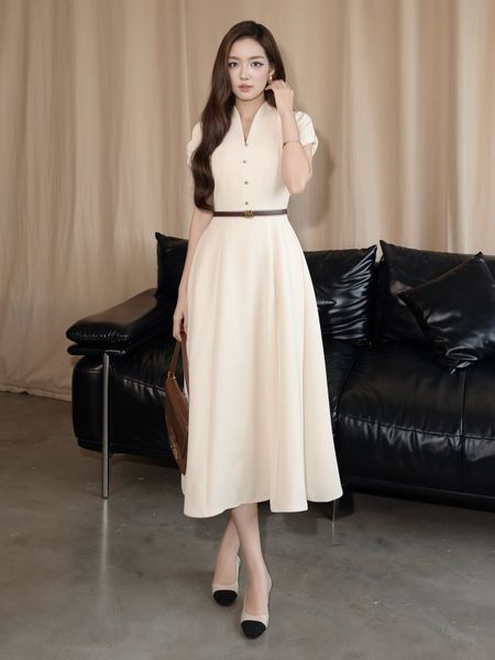 Đầm Xòe Công Sở Cotton Dài Cổ V - DAK21A - 1