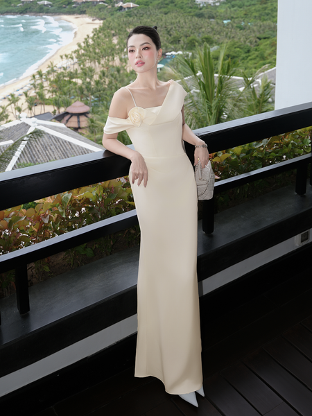 Full dáng mẫu 3 Đầm 2 dây tiệc lụa dài D4511A