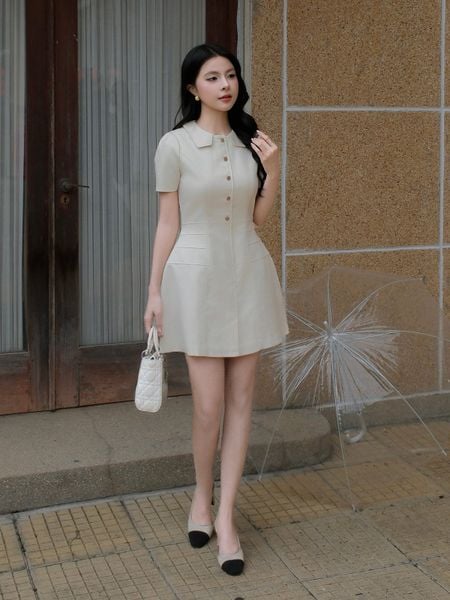  Đầm xòe công sở cotton ngắn cổ lá DAD21T 
