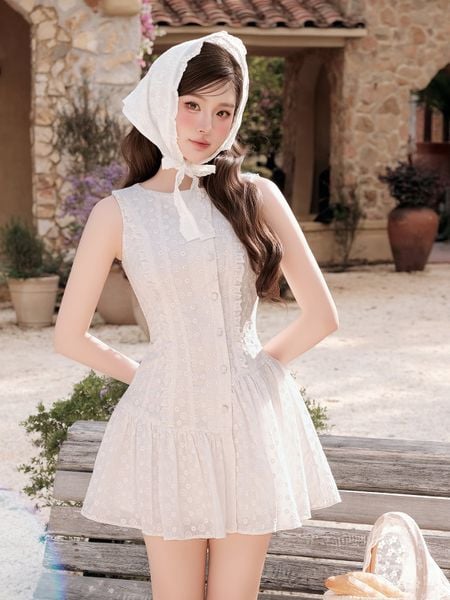  Đầm dạo phố cotton thêu ngắn DAC78A 