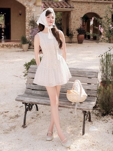  Đầm dạo phố cotton thêu ngắn DAC78A 