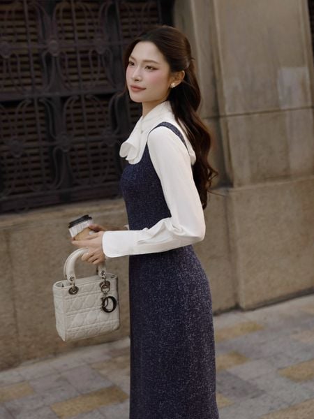  Đầm 2 dây công sở cotton cổ vuông DAC23B 