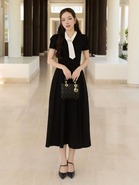 Đầm xòe công sở cotton dài xếp ly DAE24B