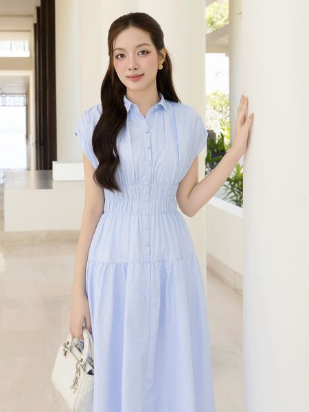 Đầm xòe công sở kaki dài cổ sơ mi DAE23T