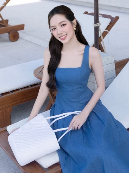 Đầm xòe dạo phố cotton dài 2 dây DAE44A