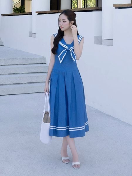 Đầm xòe dạo phố cotton dài 2 dây DAE44A