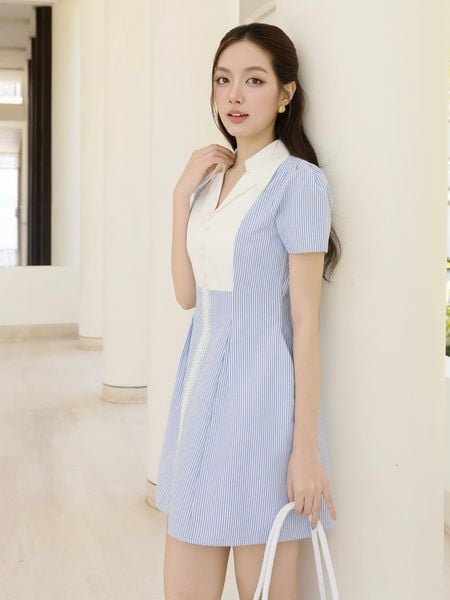Đầm xòe dạo phố linen ngắn cổ lá DAE47T