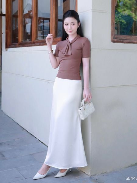  Áo kiểu dạo phố thun cổ cột nơ A4474N 