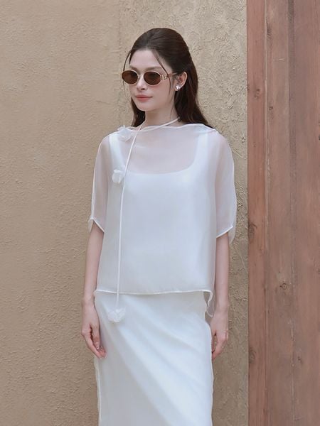 Trực diện mẫu 3 Áo kiểu dạo phố tay dơi 2 lớp A4505A