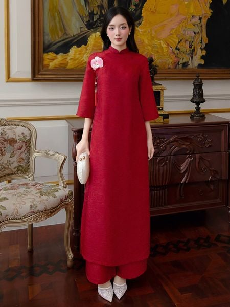 Full dáng Set áo dài gấm 4 tà phối tà ren K4598V