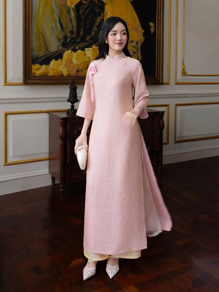 Full dáng Set áo dài gấm 4 tà phối tà ren K4598V