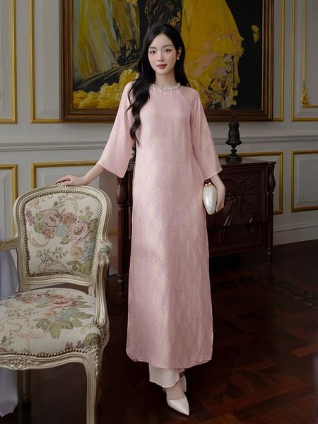 Full Set áo dài gấm cổ viền dây kim sa K4584T