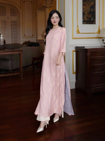 Full Set áo dài gấm cổ viền dây kim sa K4584T