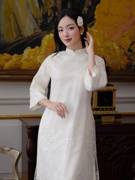 Full Set áo dài voan tơ thêu hoa 4 tà K4597V