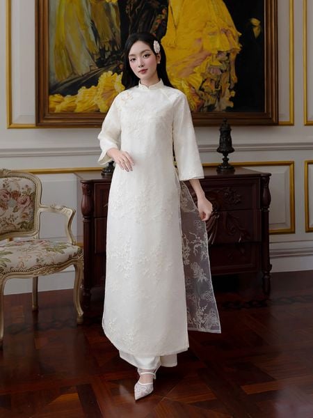 Full Set áo dài voan tơ thêu hoa 4 tà K4597V