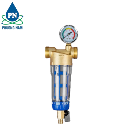 Bộ Lọc Nước Thô Đầu Nguồn Ren 34 Kèm Đồng Hồ Áp