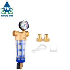 Bộ Lọc Nước Thô Đầu Nguồn Ren 34 Kèm Đồng Hồ Áp