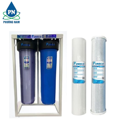 Lọc Nước Đầu Nguồn 2 Cấp Biglue 20inch Funaco (Trong-Xanh-Kèm Khung)