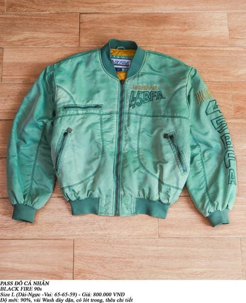  [PASS ĐỒ] - WASHED BOMBER JACKET - BLACK FIRE 90s 