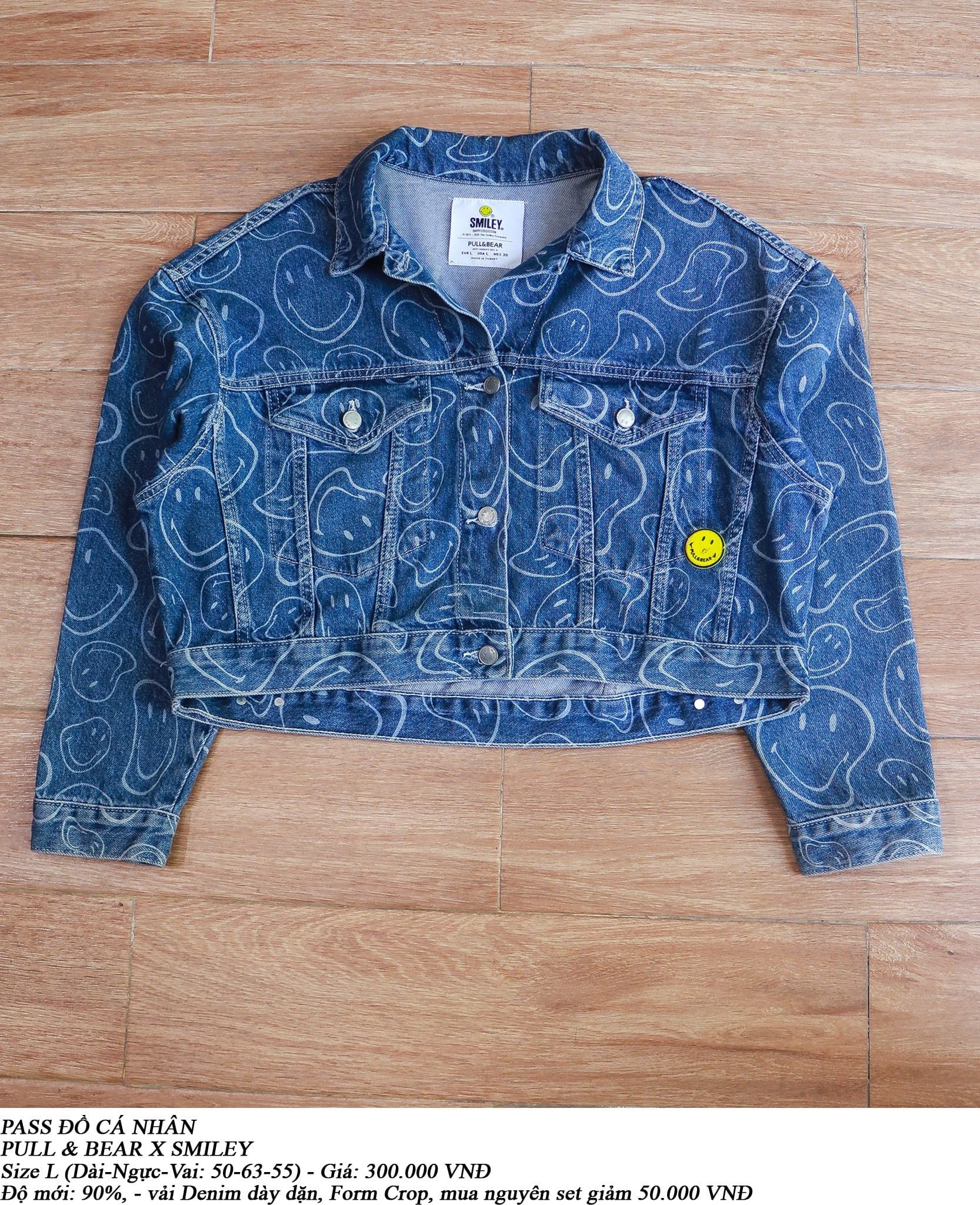  [PASS ĐỒ] - CROPPED DENIM JACKET - PULL & BEAR X SMILEY 