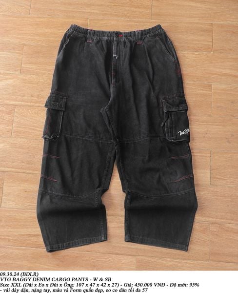  09.30.24 - VTG BAGGY DENIM CARGO PANTS - W & SB 