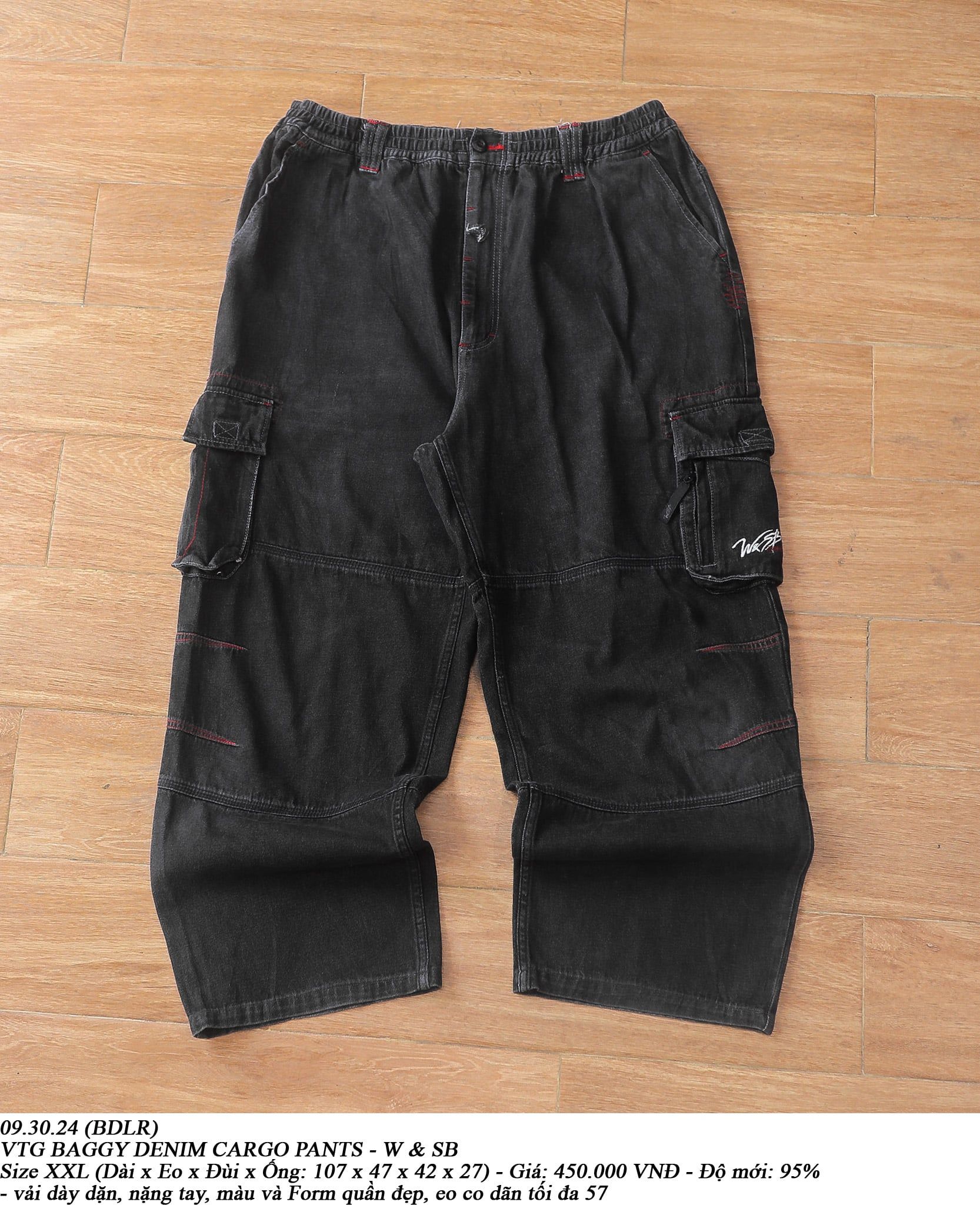  09.30.24 - VTG BAGGY DENIM CARGO PANTS - W & SB 
