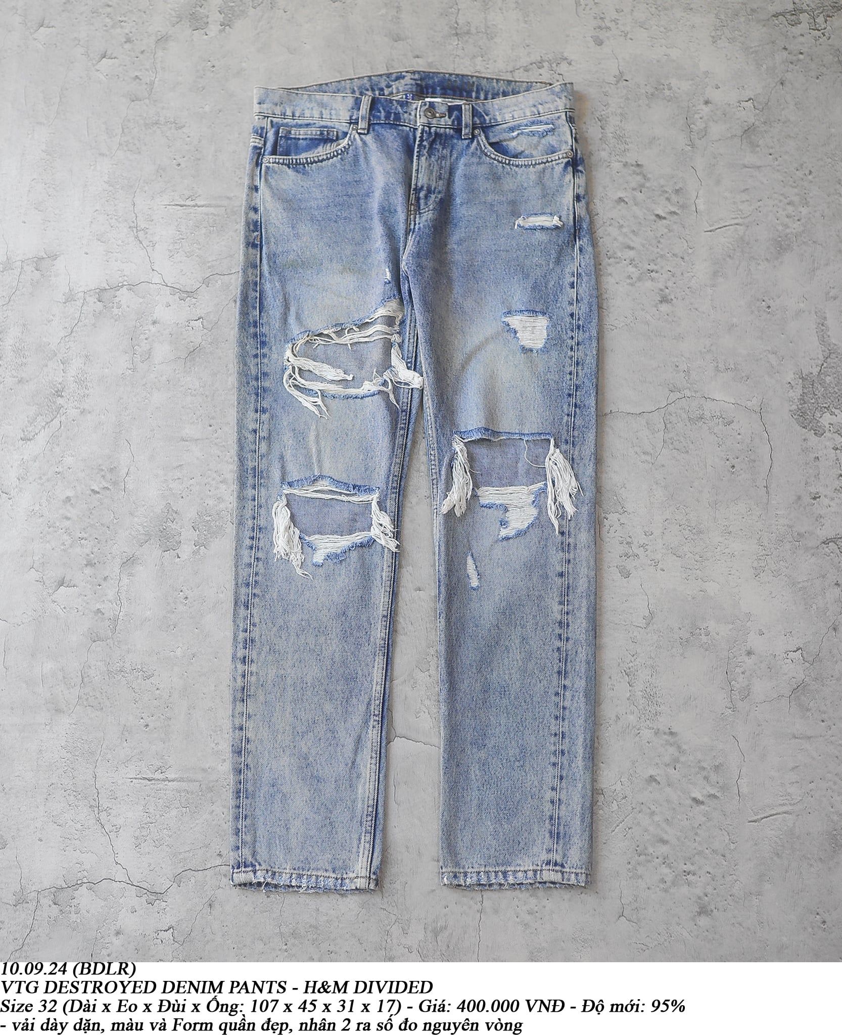  10.09.24 - VTG DESTROYED DENIM PANTS - H&M DIVIDED 