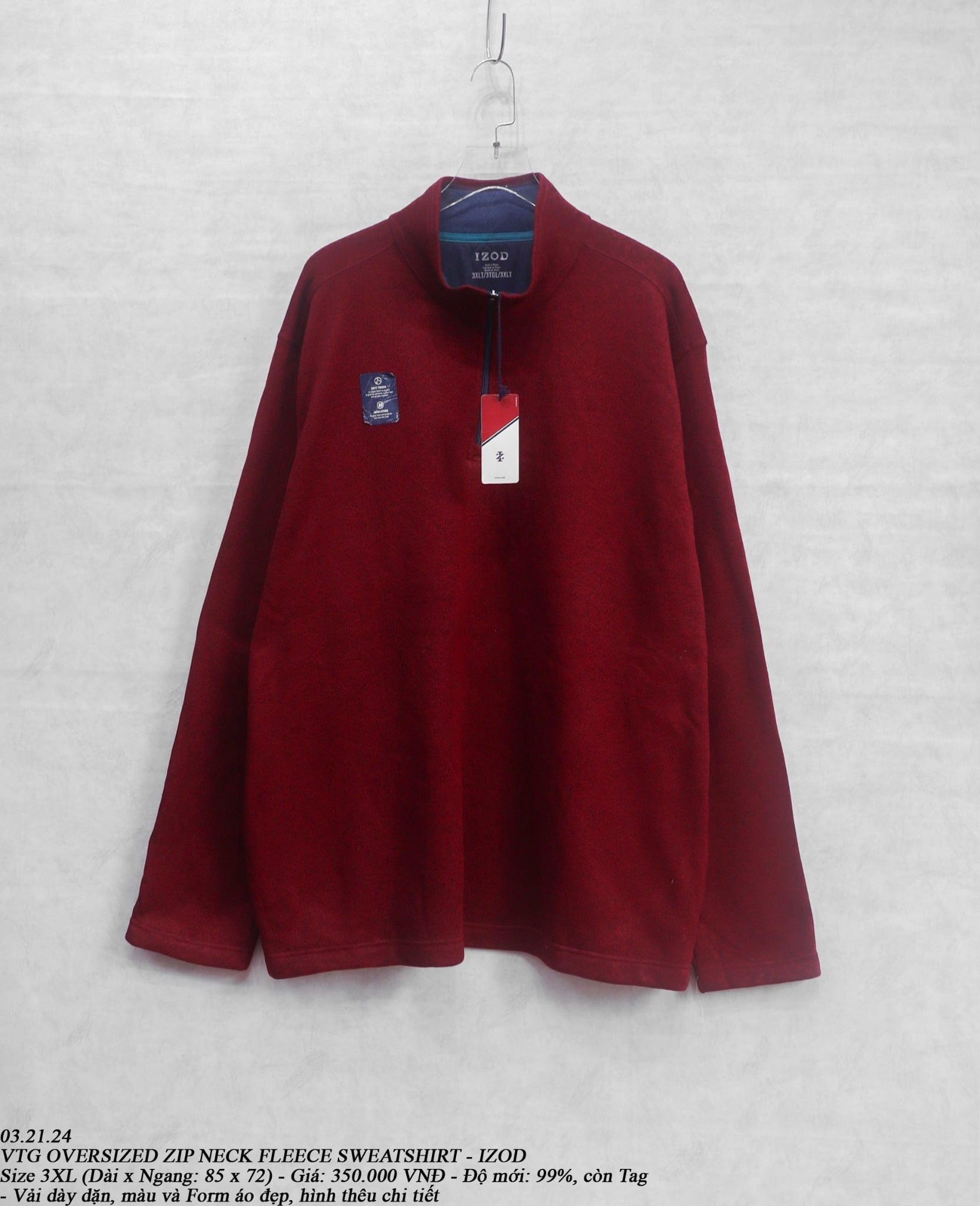  03.21.24 - VTG OVERSIZED ZIP NECK FLEECE SWEATSHIRT - IZOD 